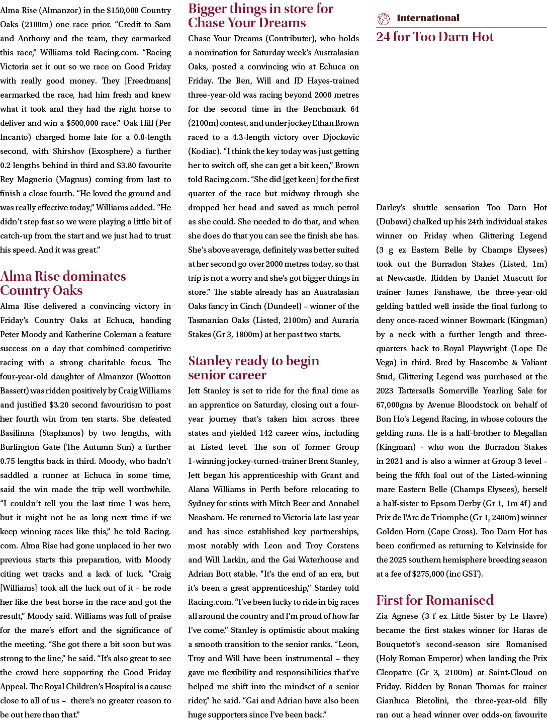 Alma Rise (Almanzor) in the $150,000 Country Oaks (2100m) one race prior. “Credit to Sam and Anthony and the team, th...