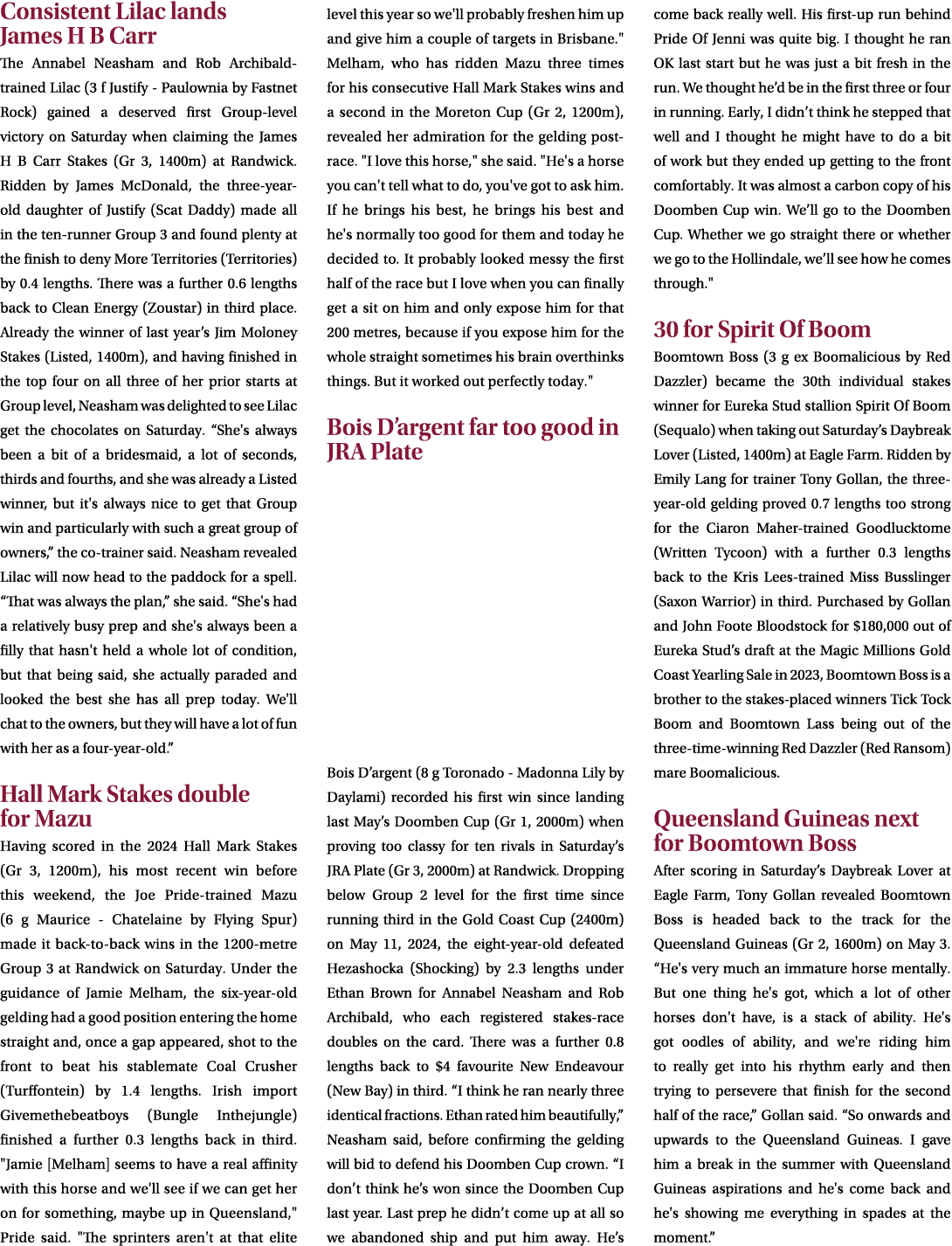 Consistent Lilac lands James H B Carr The Annabel Neasham and Rob Archibald trained Lilac (3 f Justify Paulownia by F...