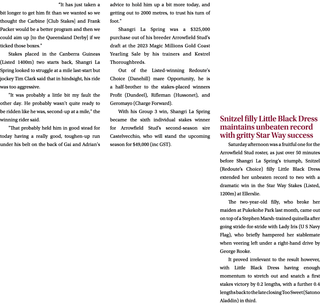 “It has just taken a bit longer to get him fit than we wanted so we thought the Carbine [Club Stakes] and Frank Packe...