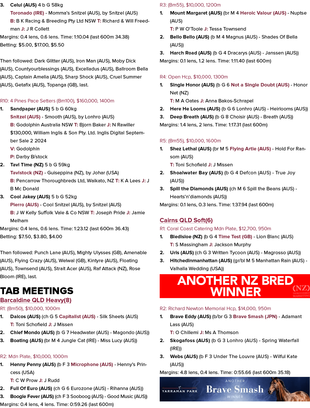 3. Celui (AUS) 4 b G 58kg Toronado (IRE) Momma’s Snitzel (AUS), by Snitzel (AUS) B: B K Racing & Breeding Pty Ltd NSW...