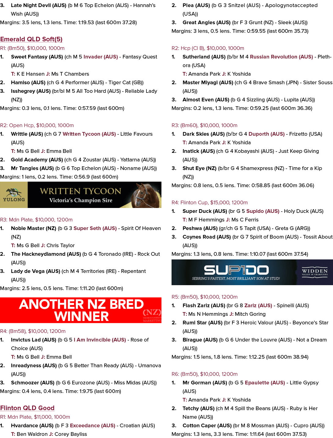 3. Late Night Devil (AUS) (b M 6 Top Echelon (AUS) Hannah’s Wish (AUS)) Margins: 3.5 lens, 1.3 lens. Time: 1:19.53 (l...