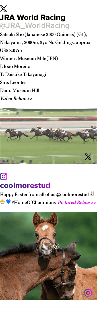 ￼ JRA World Racing @JRA_WorldRacing Satsuki Sho (Japanese 2000 Guineas) (G1), Nakayama, 2000m, 3yo No Geldings, appro...