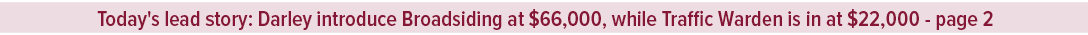 Today's lead story: Darley introduce Broadsiding at $66,000, while Traffic Warden is in at $22,000 page 