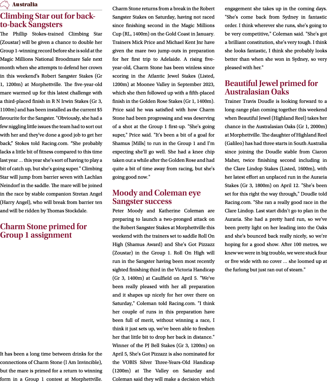 ￼ Climbing Star out for back to back Sangsters The Phillip Stokes trained Climbing Star (Zoustar) will be given a cha...