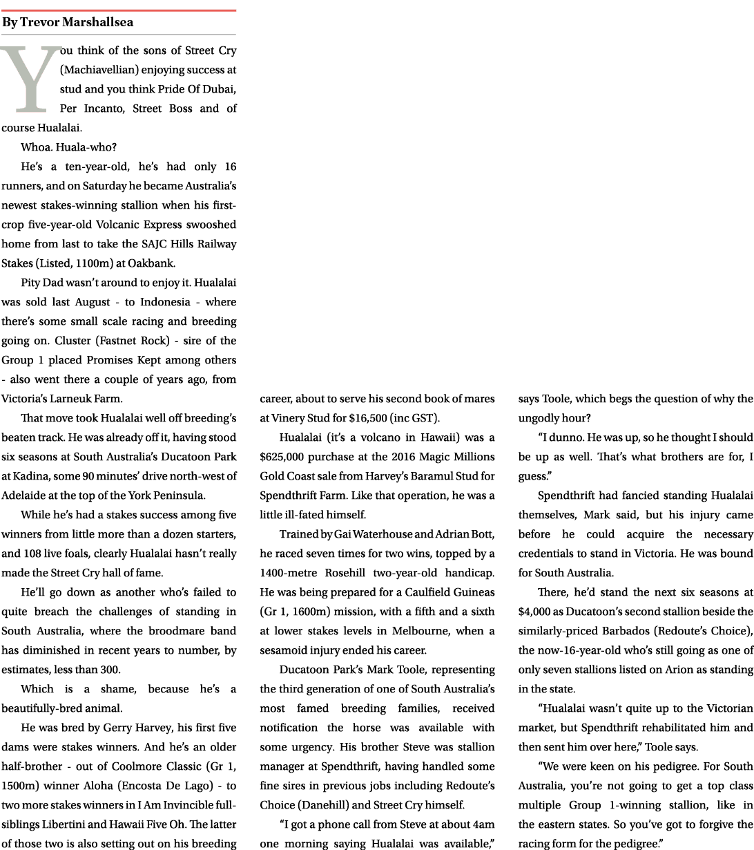 ￼ You think of the sons of Street Cry (Machiavellian) enjoying success at stud and you think Pride Of Dubai, Per Inca...