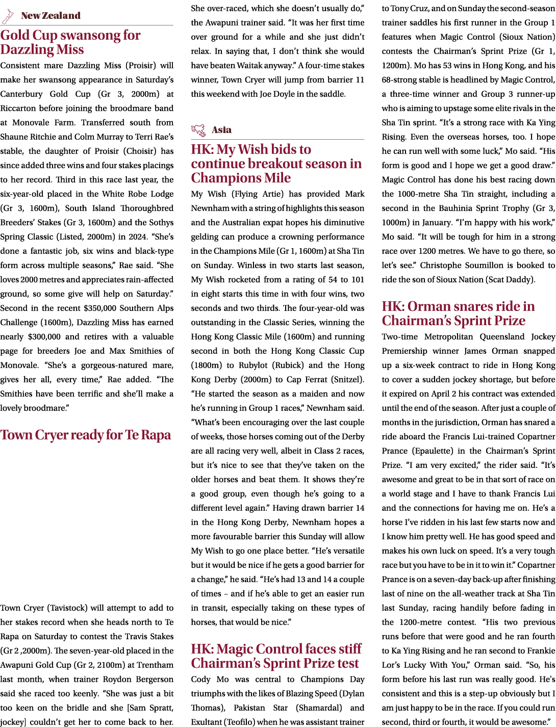 ￼ Gold Cup swansong for Dazzling Miss Consistent mare Dazzling Miss (Proisir) will make her swansong appearance in Sa...