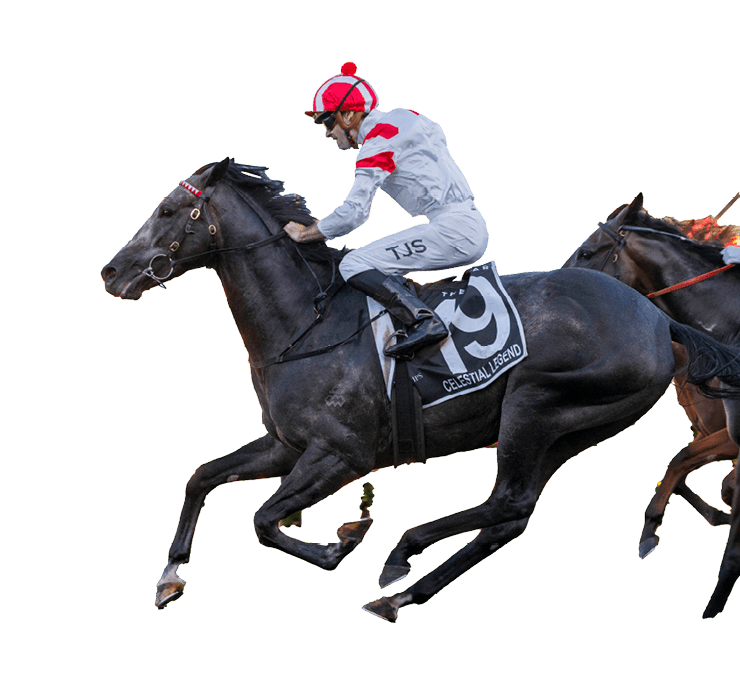  Celestial Legend (Tyler Schiller, outside, red & white cap) trained by Les Bridge & owned by Bon Ho wins the Doncaster (Group 1) at Randwick on April 6, 2024 - photo by Martin King/Sportpix copyright
