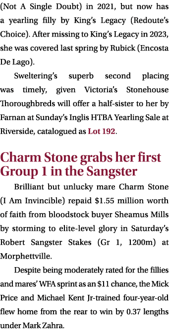 (Not A Single Doubt) in 2021, but now has a yearling filly by King’s Legacy (Redoute’s Choice). After missing to King...