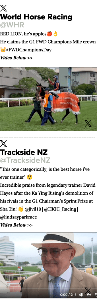￼ World Horse Racing @WHR RED LION, he’s apples🍎👌 He claims the G1 FWD Champions Mile crown 👑#FWDChampionsDay Vide...