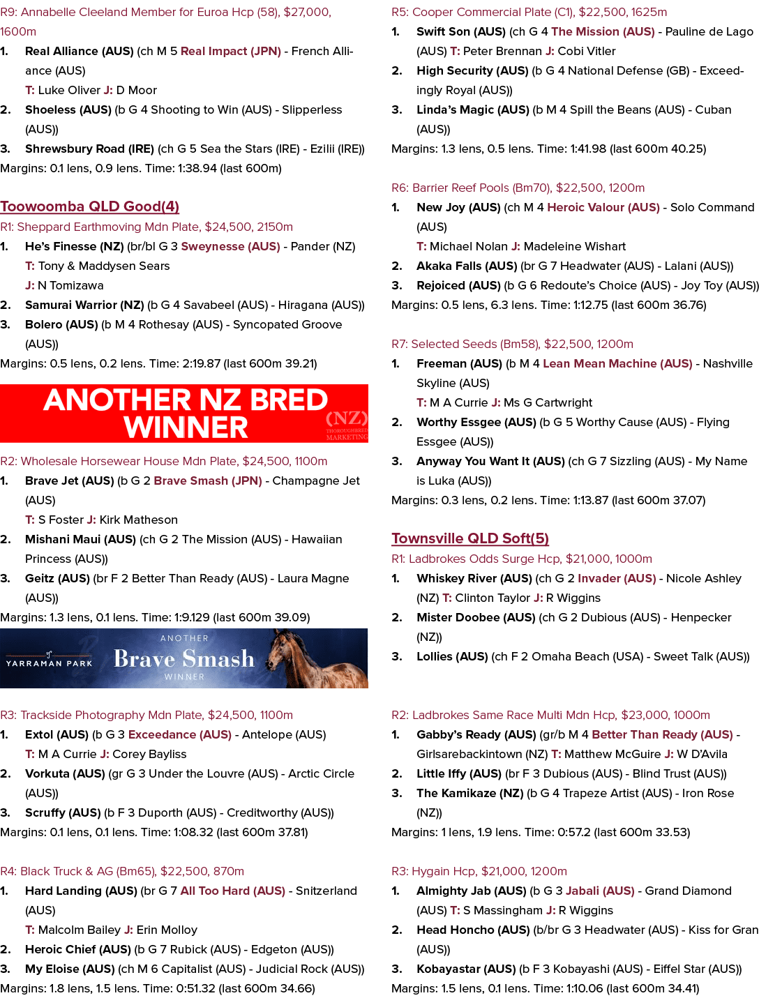 R9: Annabelle Cleeland Member for Euroa Hcp (58), $27,000, 1600m 1. Real Alliance (AUS) (ch M 5 Real Impact (JPN) Fre...