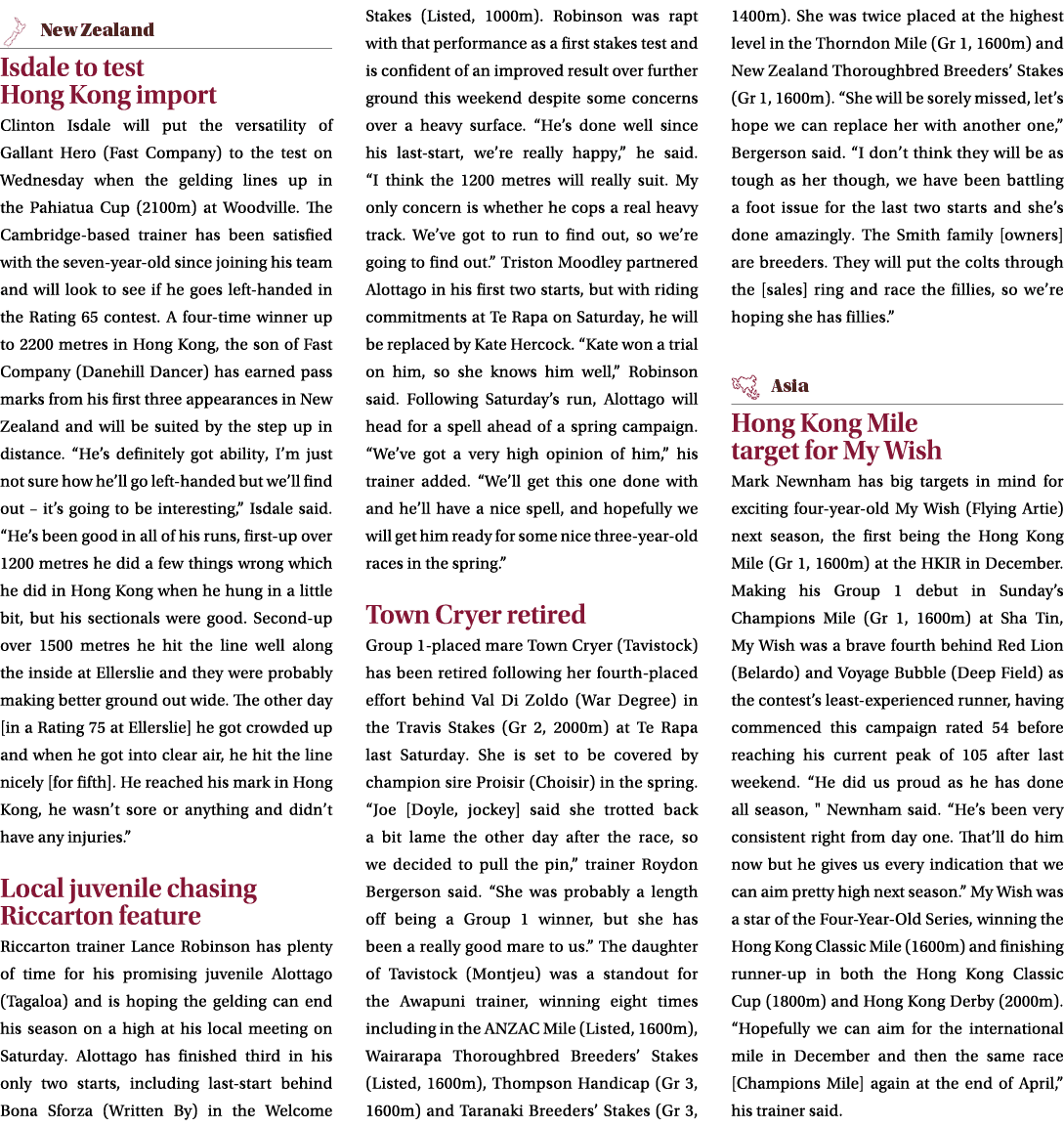 ￼ Isdale to test Hong Kong import Clinton Isdale will put the versatility of Gallant Hero (Fast Company) to the test ...