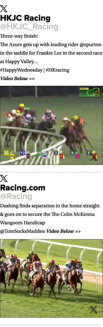 ￼ HKJC Racing @HKJC_Racing Three way finish! The Azure gets up with leading rider @zpurton in the saddle for Frankie ...