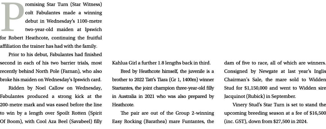 Promising Star Turn (Star Witness) colt Fabulantes made a winning debut in Wednesday’s 1100 metre two year old maiden...