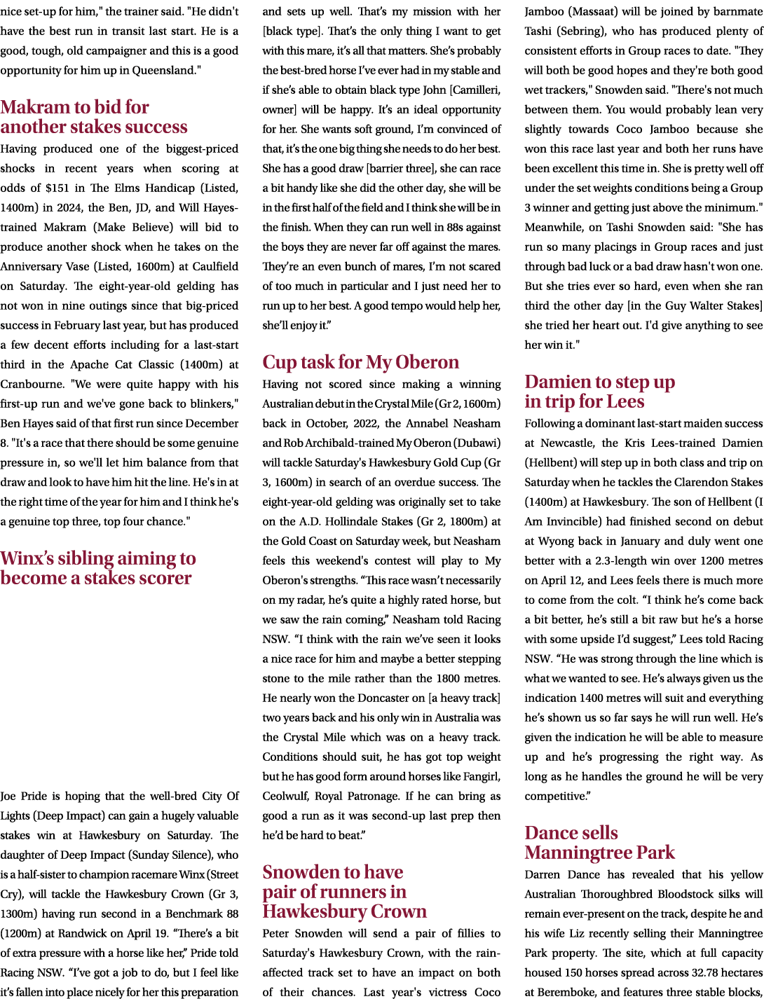 nice set up for him,\“ the trainer said. \"He didn't have the best run in transit last start. He is a good, tough, ol...