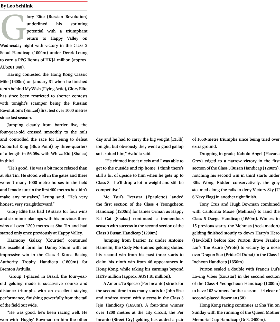 ￼ Glory Elite (Russian Revolution) underlined his sprinting potential with a triumphant return to Happy Valley on Wed...