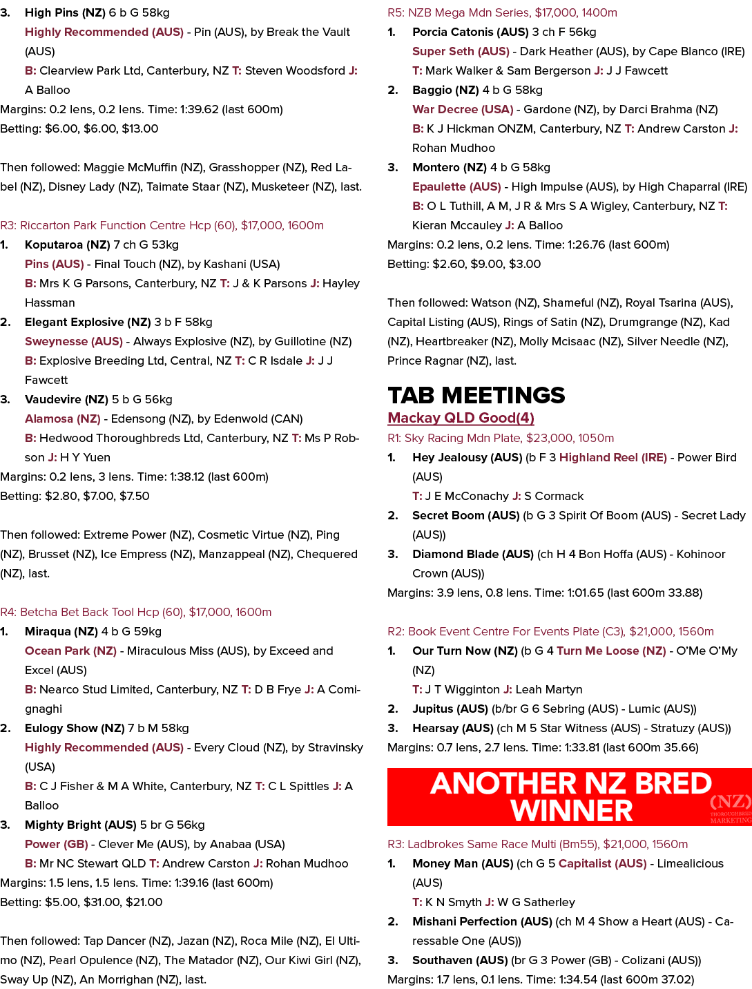 3. High Pins (NZ) 6 b G 58kg Highly Recommended (AUS) Pin (AUS), by Break the Vault (AUS) B: Clearview Park Ltd, Cant...