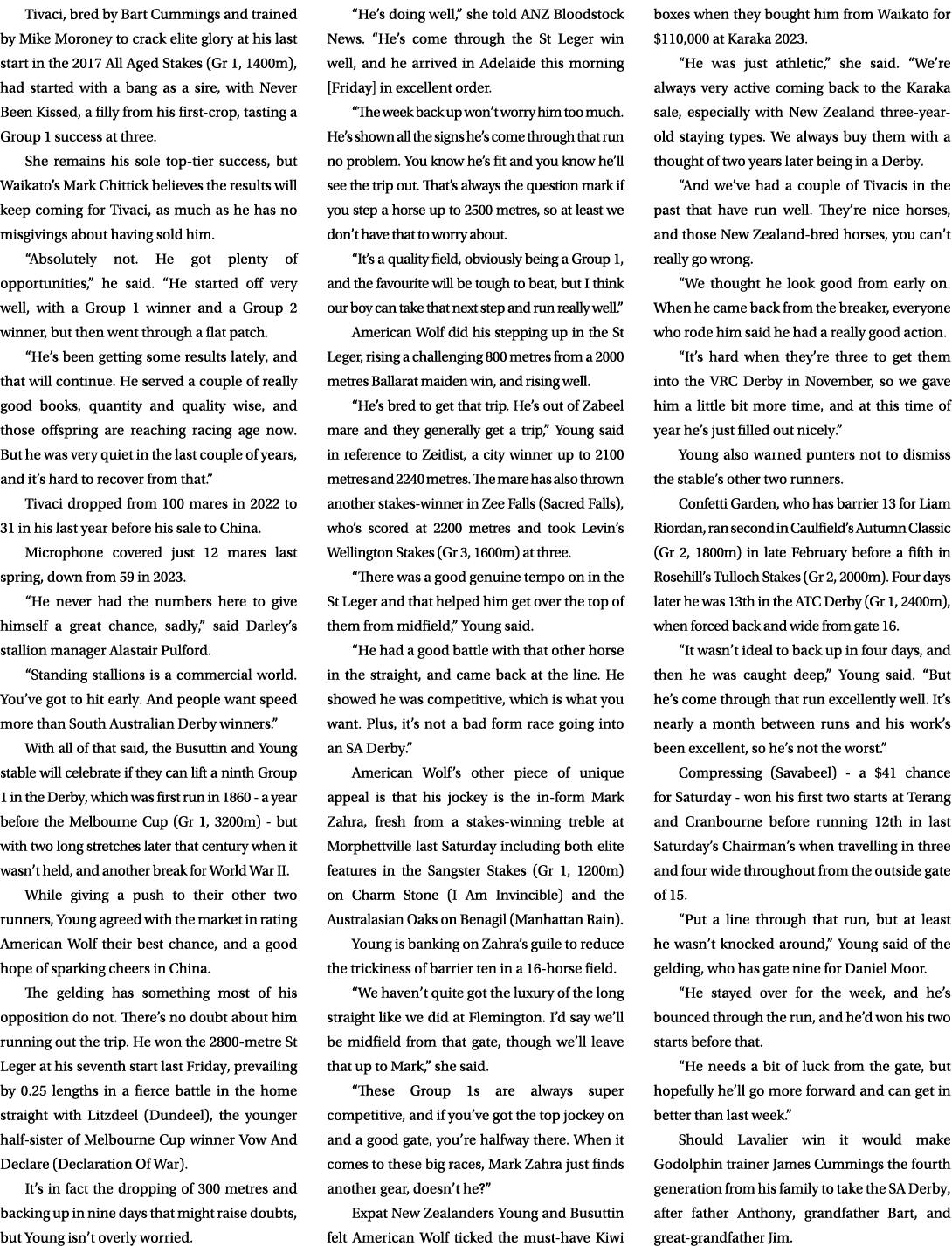 Tivaci, bred by Bart Cummings and trained by Mike Moroney to crack elite glory at his last start in the 2017 All Aged...