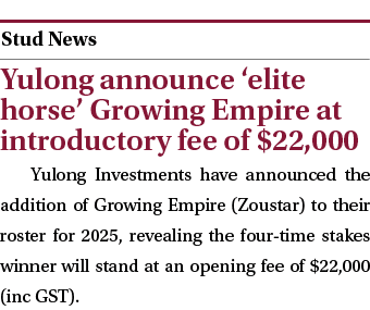  ￼ Yulong announce ‘elite horse’ Growing Empire at introductory fee of $22,000 Yulong Investments have announced the ...