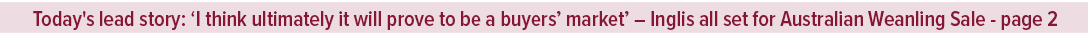 Today's lead story: ‘I think ultimately it will prove to be a buyers’ market’ – Inglis all set for Australian Weanlin...