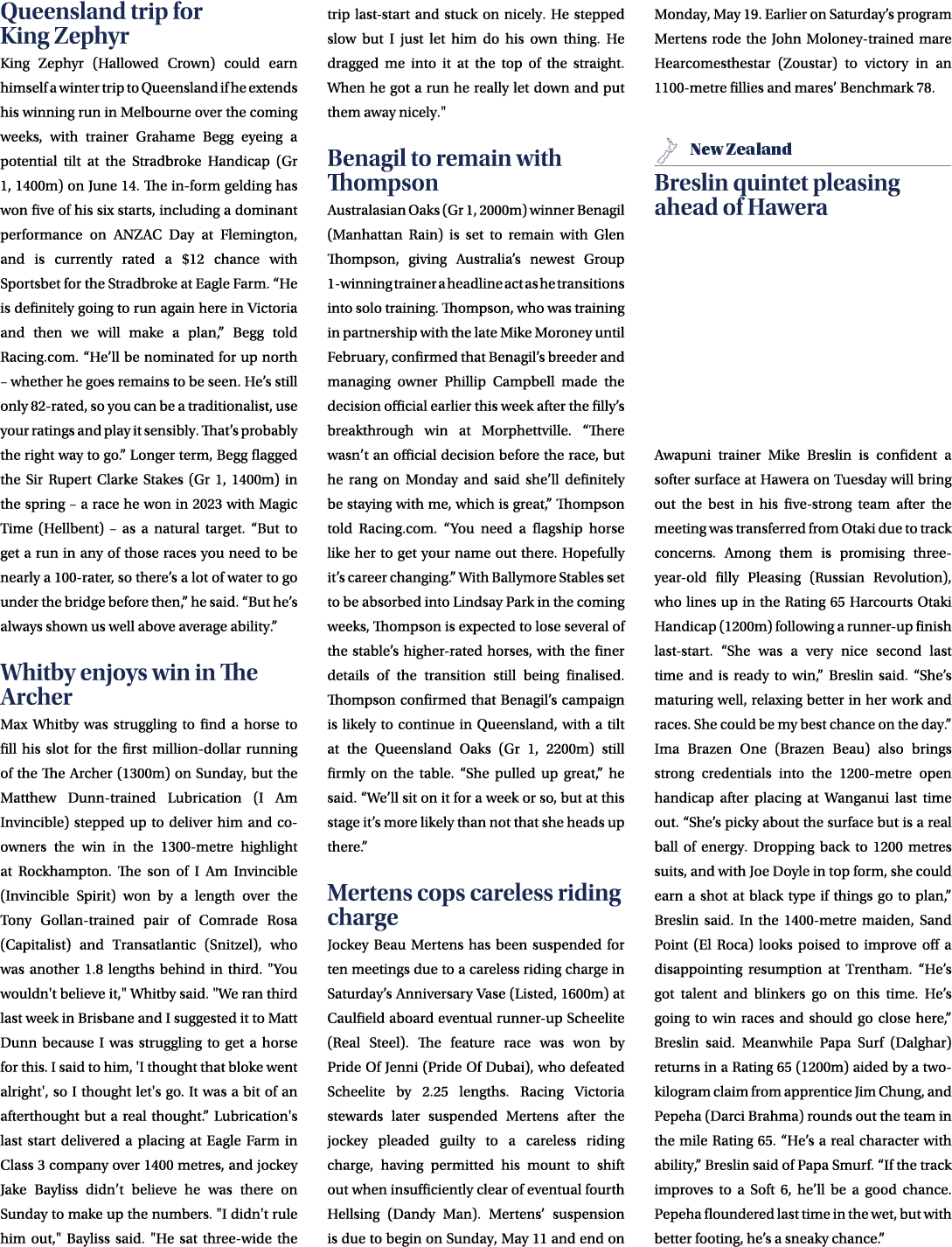 Queensland trip for King Zephyr King Zephyr (Hallowed Crown) could earn himself a winter trip to Queensland if he ext...