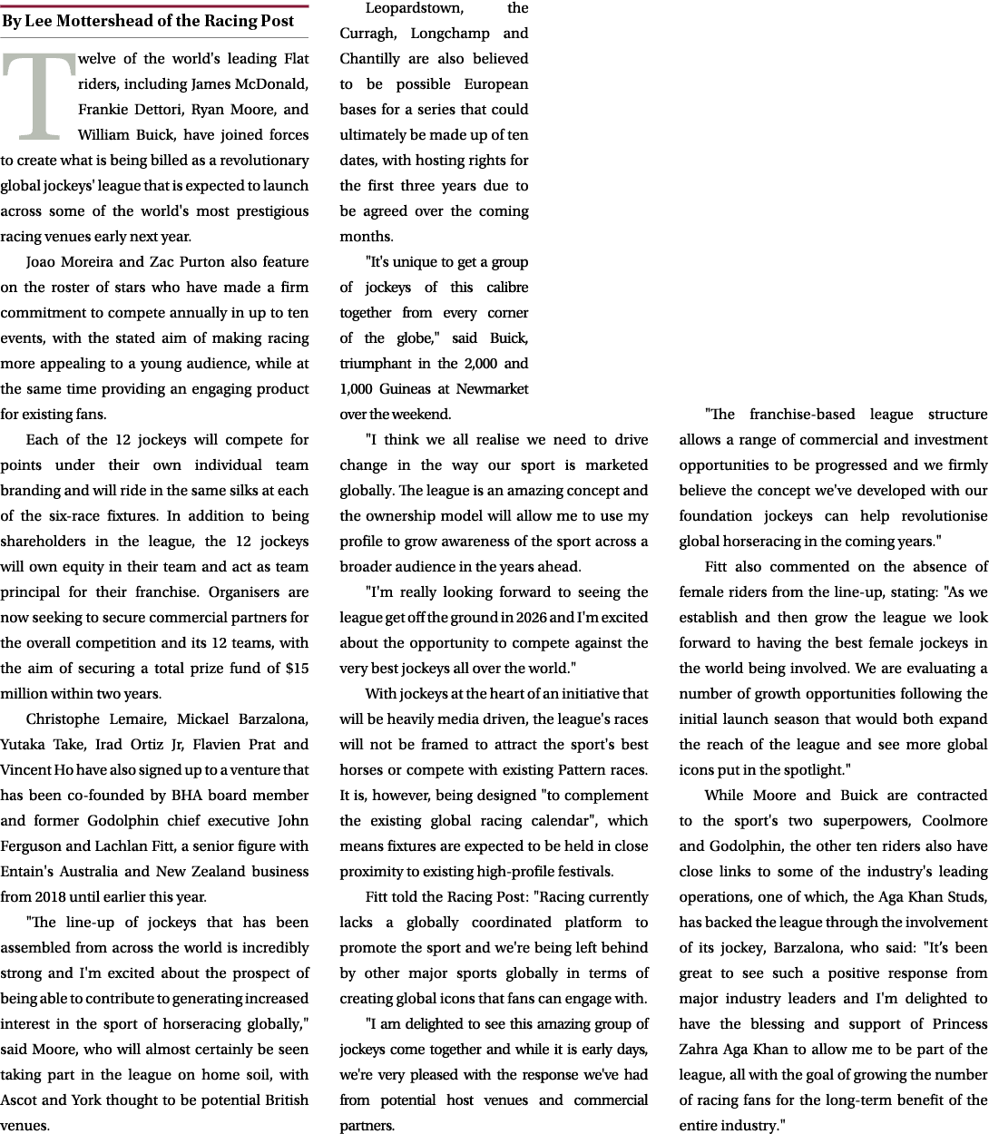 ￼ Twelve of the world's leading Flat riders, including James McDonald, Frankie Dettori, Ryan Moore, and William Buick...