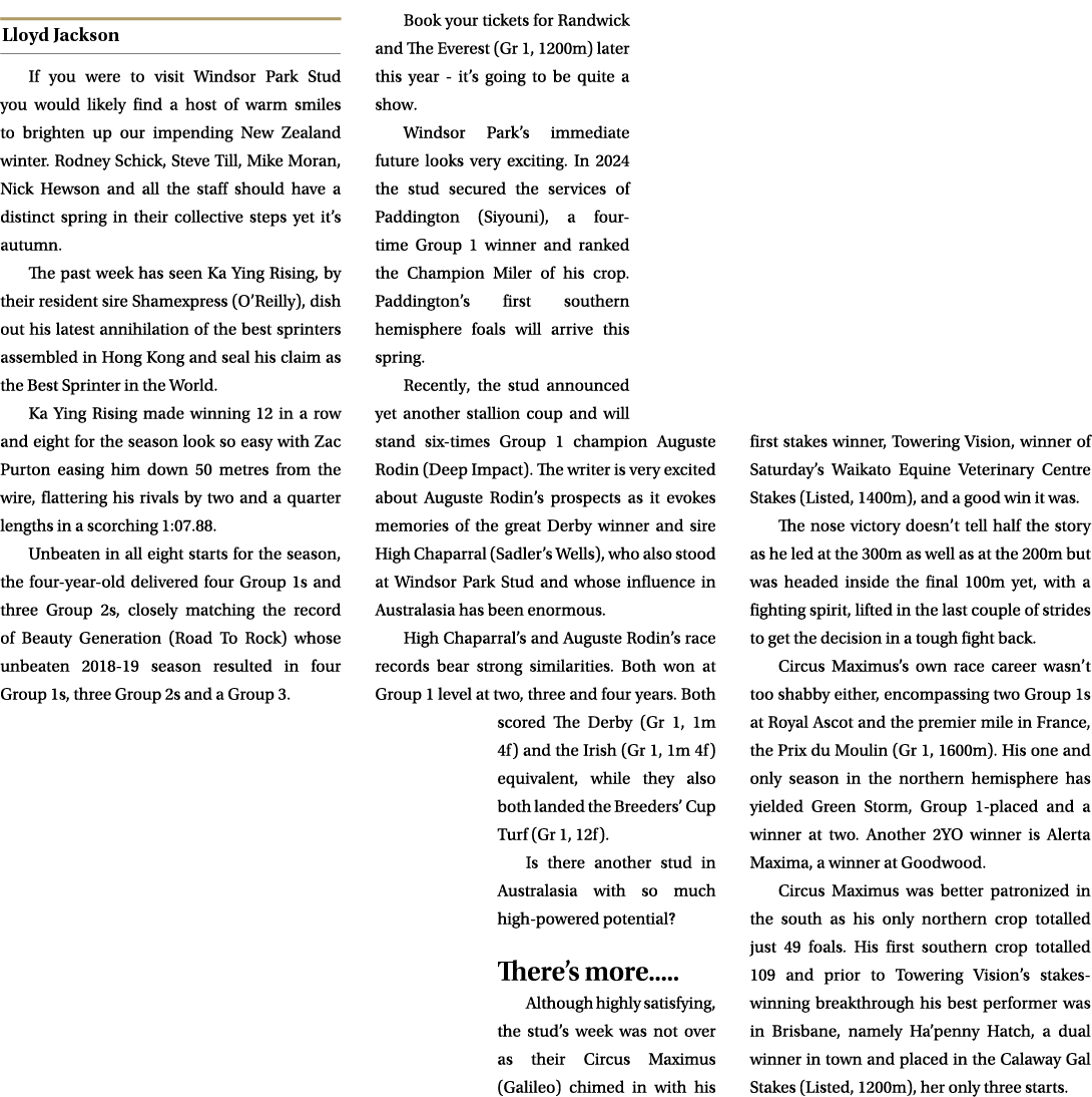 ￼ If you were to visit Windsor Park Stud you would likely find a host of warm smiles to brighten up our impending New...