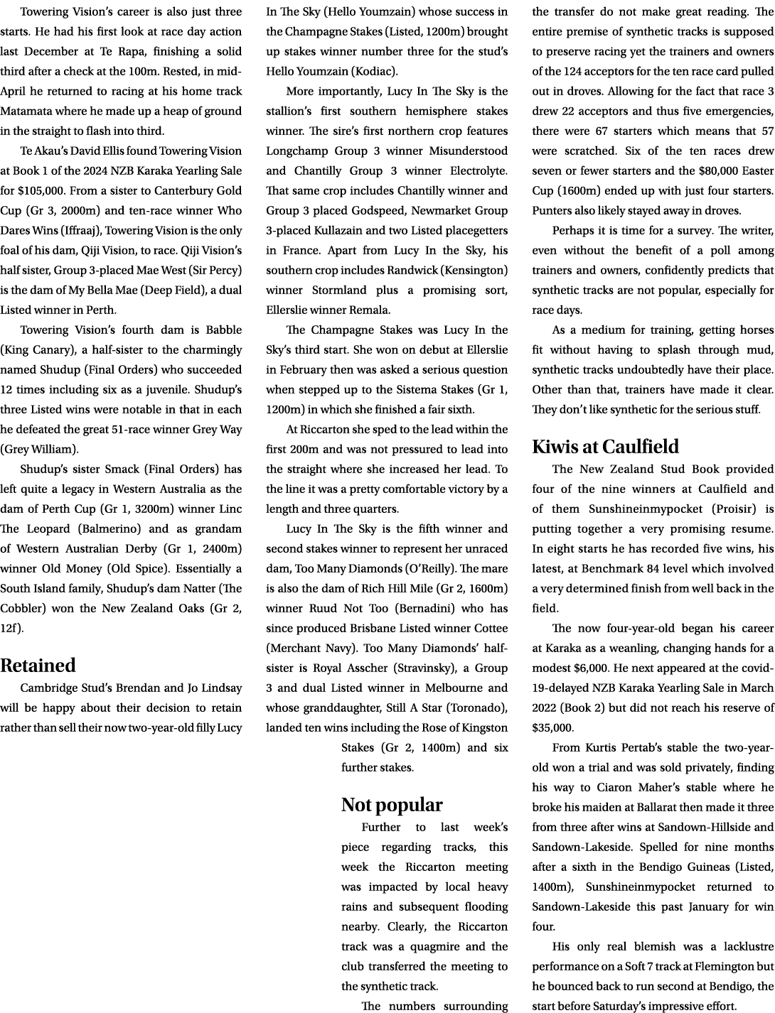 Towering Vision’s career is also just three starts. He had his first look at race day action last December at Te Rapa...