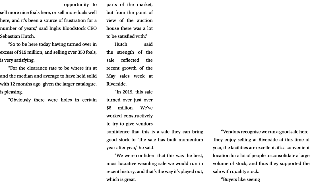 opportunity to sell more nice foals here, or sell more foals well here, and it’s been a source of frustration for a n...