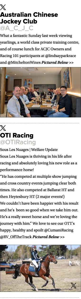 ￼ Australian Chinese Jockey Club @A_C_J_C What a fantastic Sunday last week viewing yearlings, a world class private ...