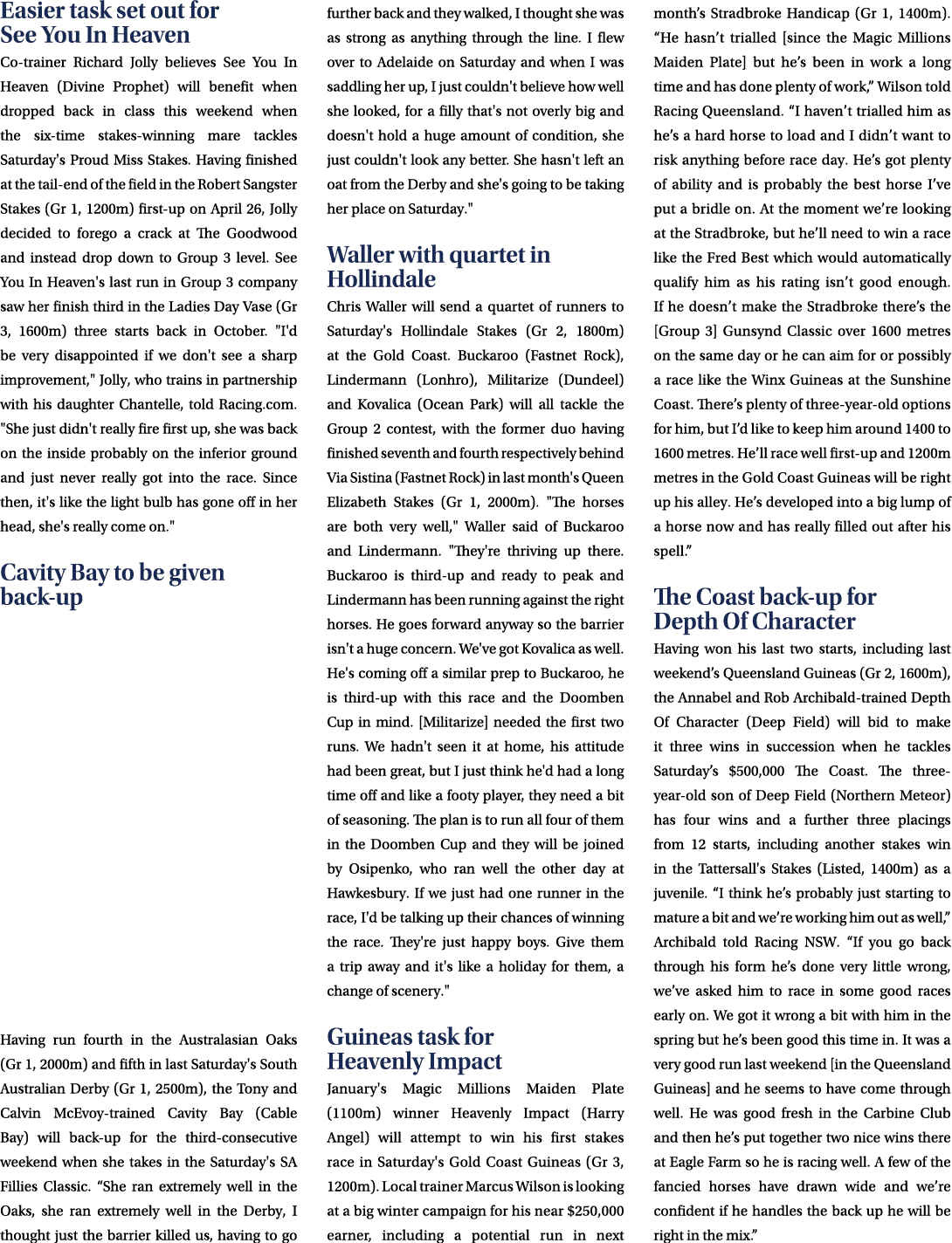 Easier task set out for See You In Heaven Co trainer Richard Jolly believes See You In Heaven (Divine Prophet) will b...