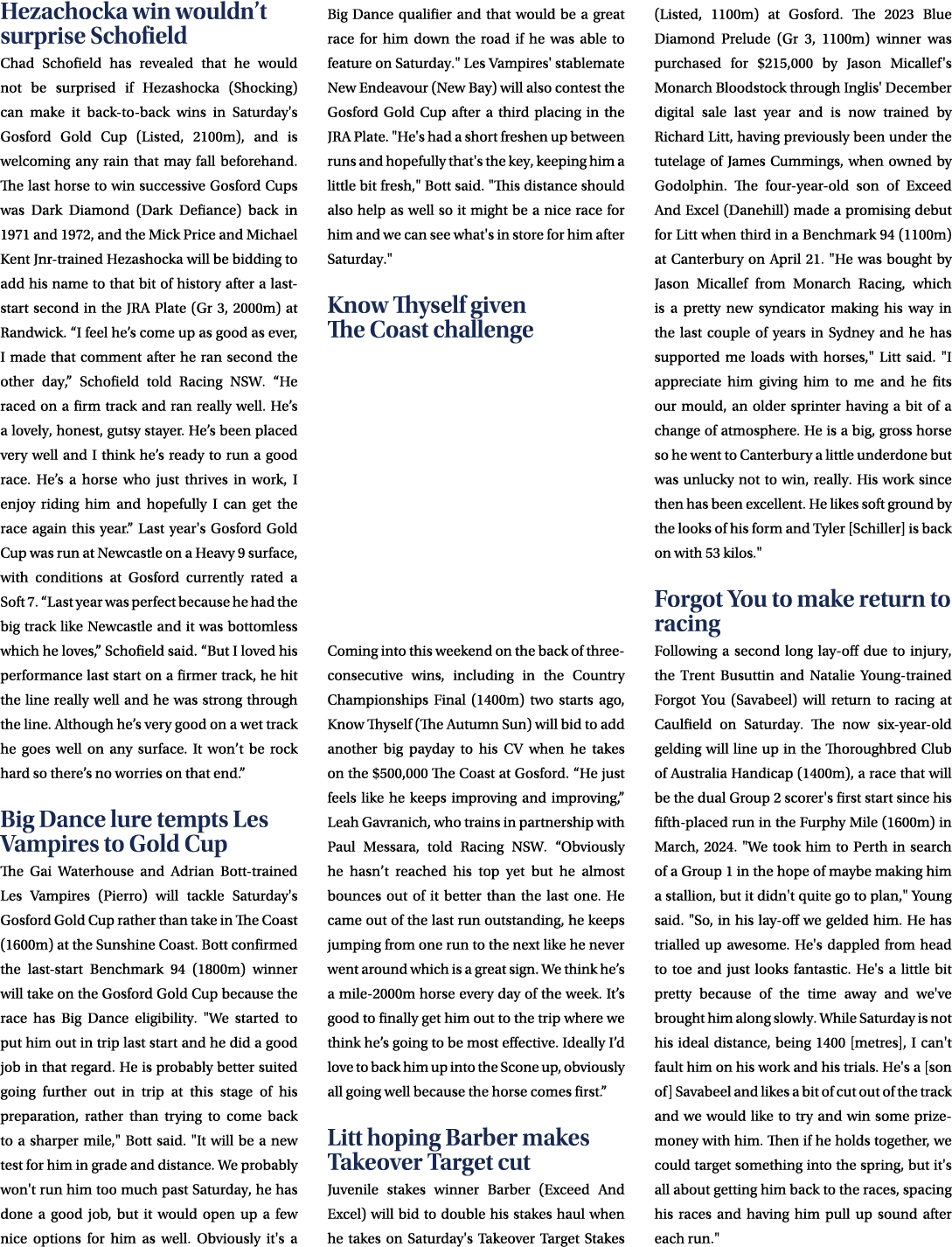 Hezachocka win wouldn’t surprise Schofield Chad Schofield has revealed that he would not be surprised if Hezashocka (...