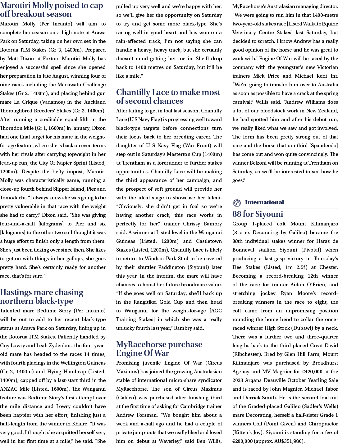 Marotiri Molly poised to cap off breakout season Marotiri Molly (Per Incanto) will aim to complete her season on a hi...