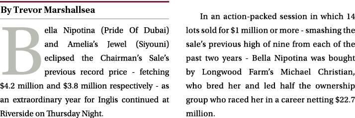 ￼ Bella Nipotina (Pride Of Dubai) and Amelia’s Jewel (Siyouni) eclipsed the Chairman’s Sale’s previous record price f...