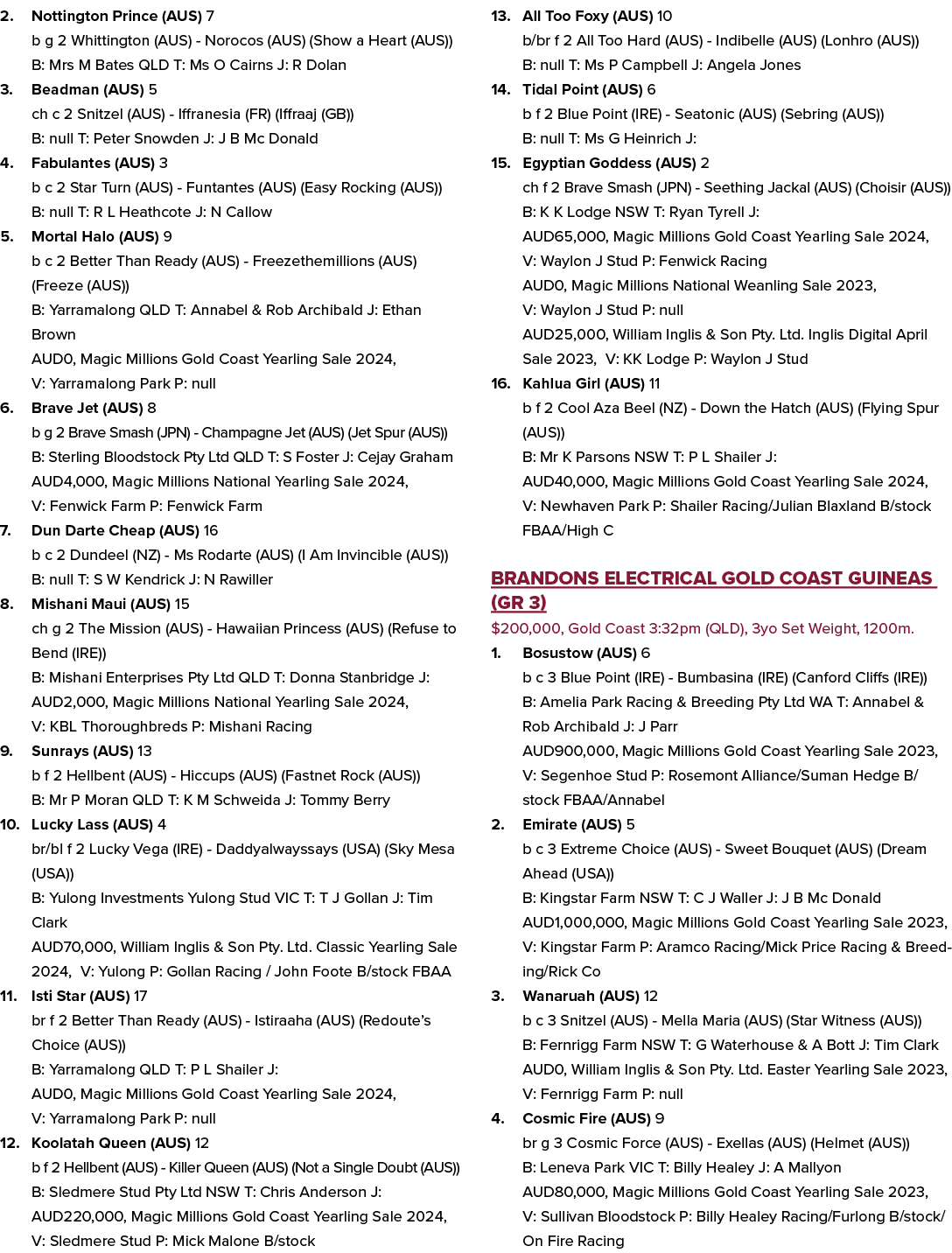 2. Nottington Prince (AUS) 7 b g 2 Whittington (AUS) Norocos (AUS) (Show a Heart (AUS)) B: Mrs M Bates QLD T: Ms O Ca...