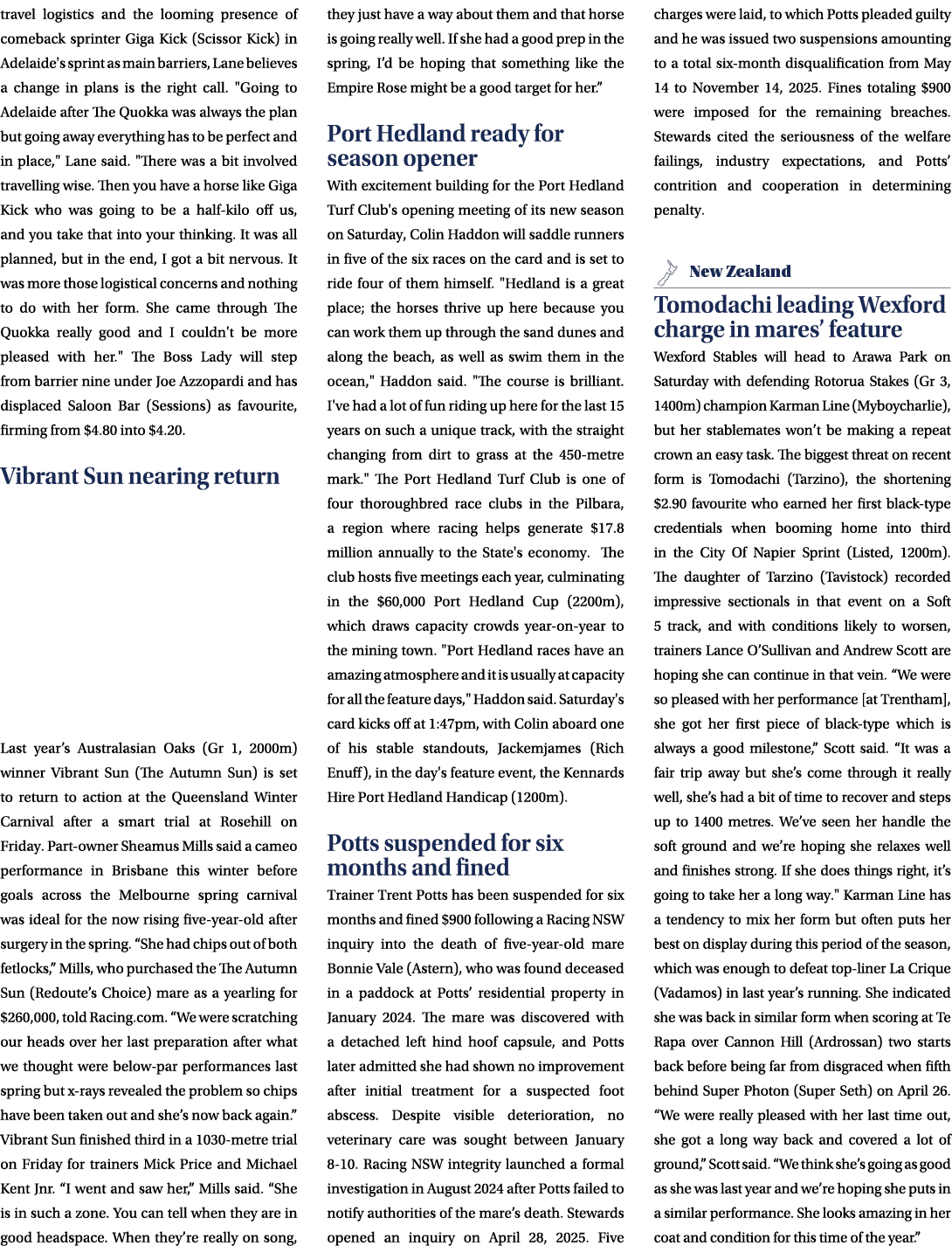 travel logistics and the looming presence of comeback sprinter Giga Kick (Scissor Kick) in Adelaide's sprint as main ...