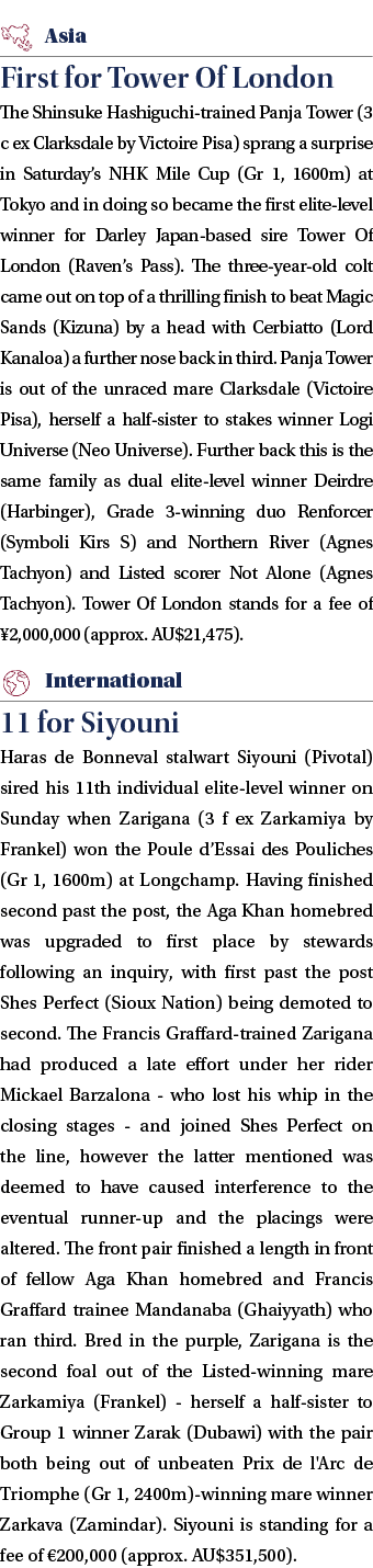 ￼ First for Tower Of London The Shinsuke Hashiguchi trained Panja Tower (3 c ex Clarksdale by Victoire Pisa) sprang a...