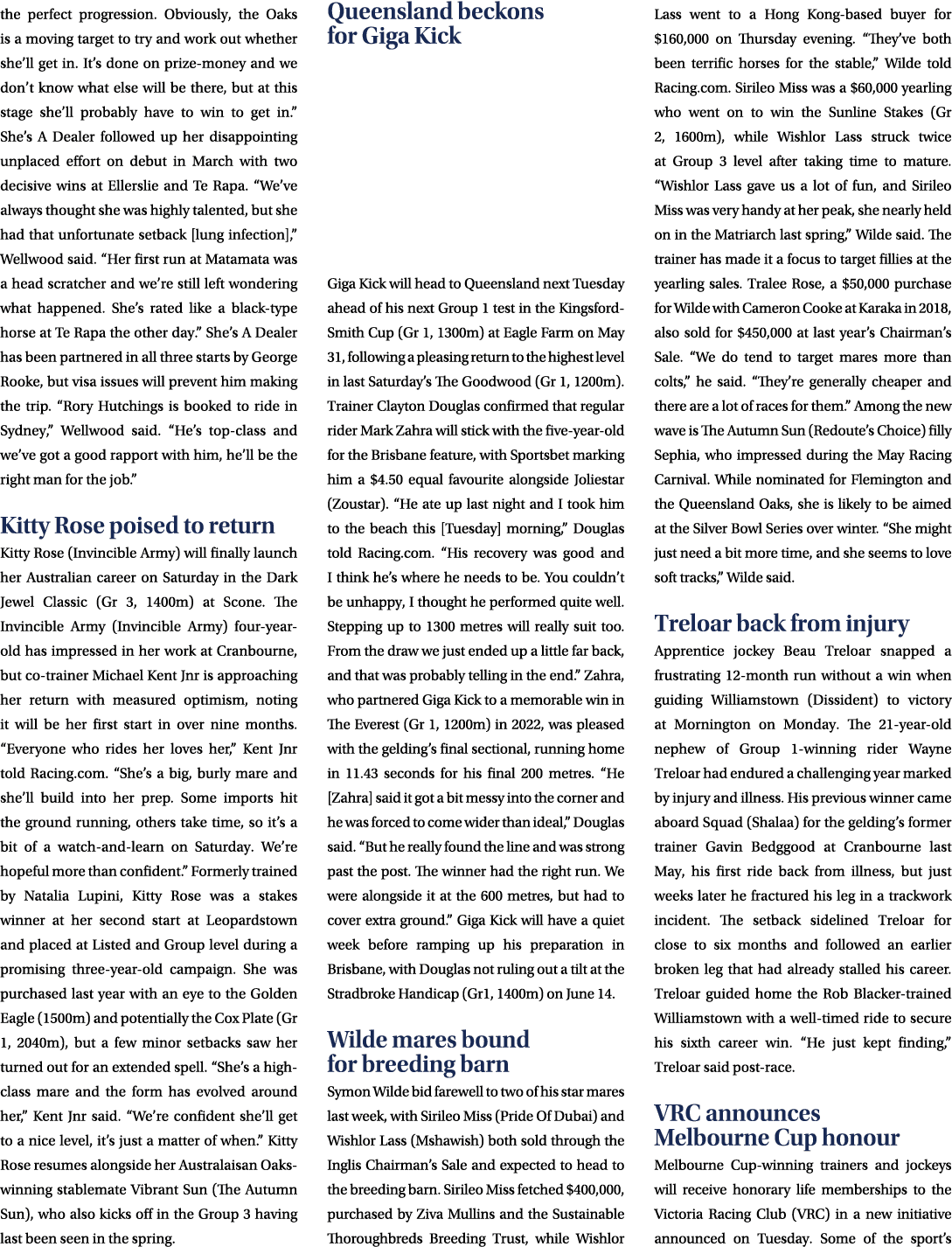 the perfect progression. Obviously, the Oaks is a moving target to try and work out whether she’ll get in. It’s done ...
