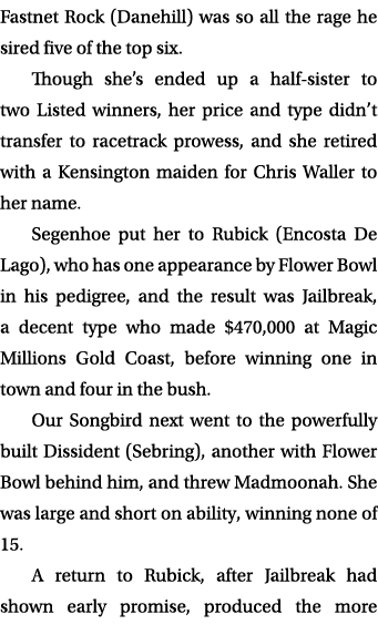 Fastnet Rock (Danehill) was so all the rage he sired five of the top six. Though she’s ended up a half sister to two ...