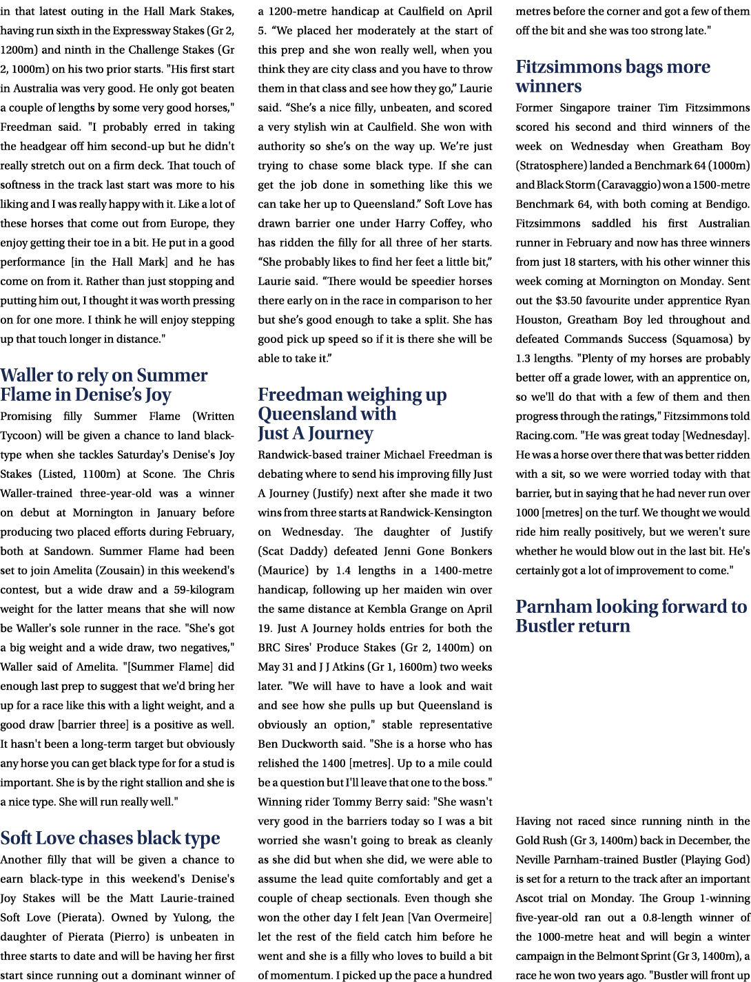 in that latest outing in the Hall Mark Stakes, having run sixth in the Expressway Stakes (Gr 2, 1200m) and ninth in t...