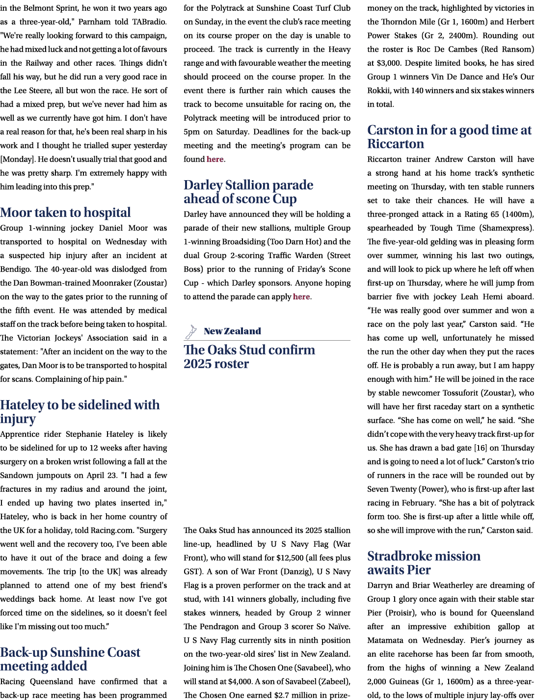 in the Belmont Sprint, he won it two years ago as a three year old,\“ Parnham told TABradio. \"We're really looking f...