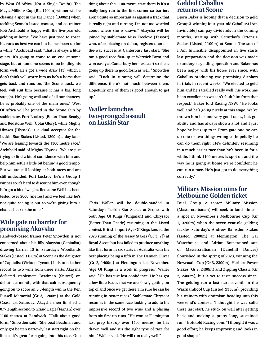by West Of Africa (Not A Single Doubt). The Magic Millions Cup (RL, 1400m) winner will be chasing a spot in the Big D...