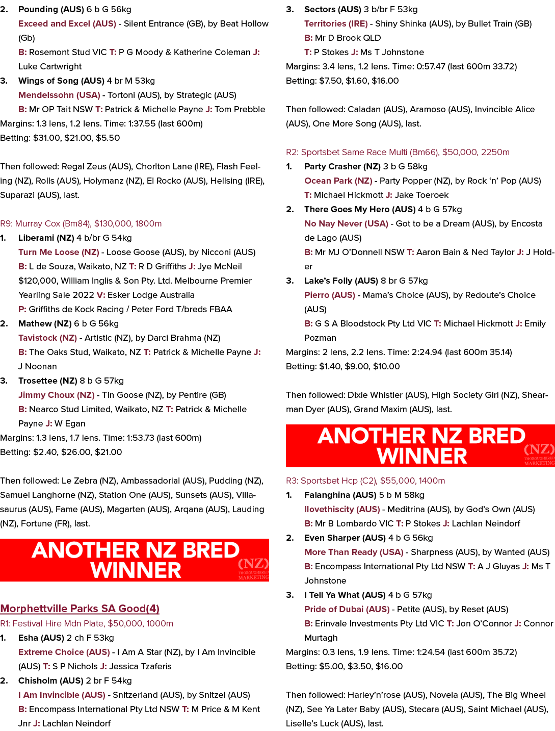 2. Pounding (AUS) 6 b G 56kg Exceed and Excel (AUS) Silent Entrance (GB), by Beat Hollow (Gb) B: Rosemont Stud VIC T:...