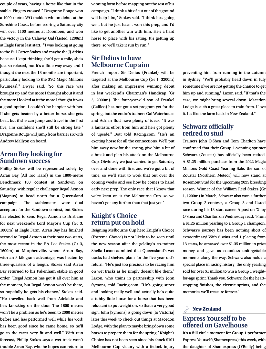 couple of years, having a horse like that in the stable. Fingers crossed.\“ Dragonne Rouge won a 1000 metre 2YO maide...