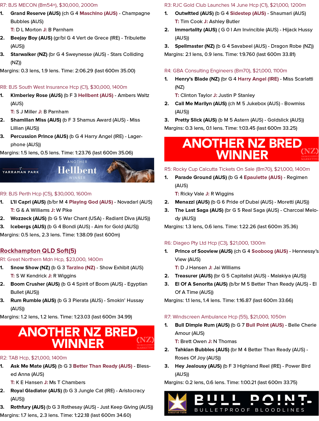 R7: BJS MECON (Bm54+), $30,000, 2000m 1. Grand Reserve (AUS) (ch G 4 Maschino (AUS) Champagne Bubbles (AUS) T: D L Mo...