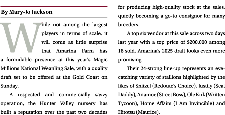 ￼ While not among the largest players in terms of scale, it will come as little surprise that Amarina Farm has a form...