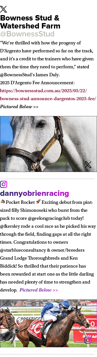 ￼ Bowness Stud & Watershed Farm @BownessStud “We’re thrilled with how the progeny of D’Argento have performed so far ...