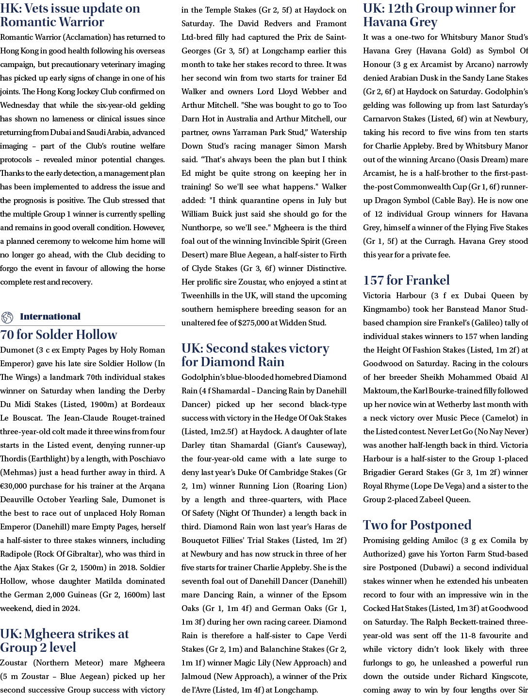 HK: Vets issue update on Romantic Warrior Romantic Warrior (Acclamation) has returned to Hong Kong in good health fol...