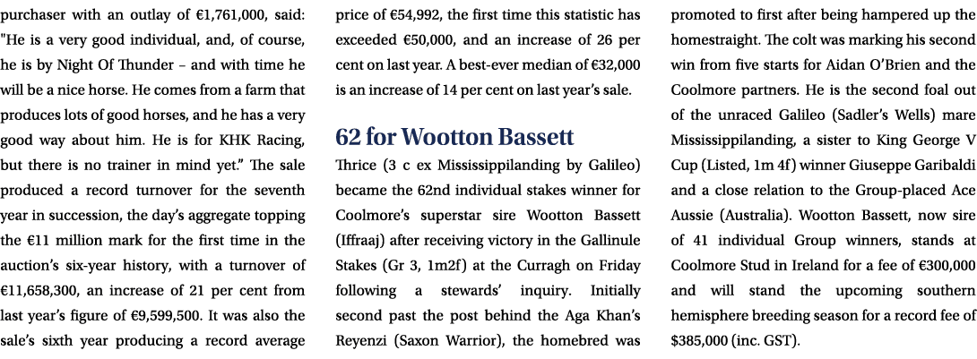 purchaser with an outlay of €1,761,000, said: \“He is a very good individual, and, of course, he is by Night Of Thund...