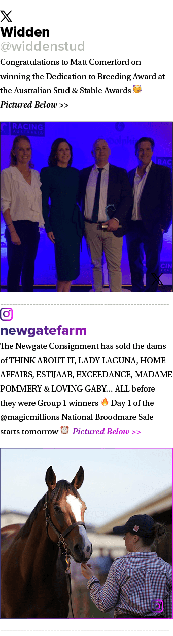 ￼ Widden @widdenstud Congratulations to Matt Comerford on winning the Dedication to Breeding Award at the Australian ...