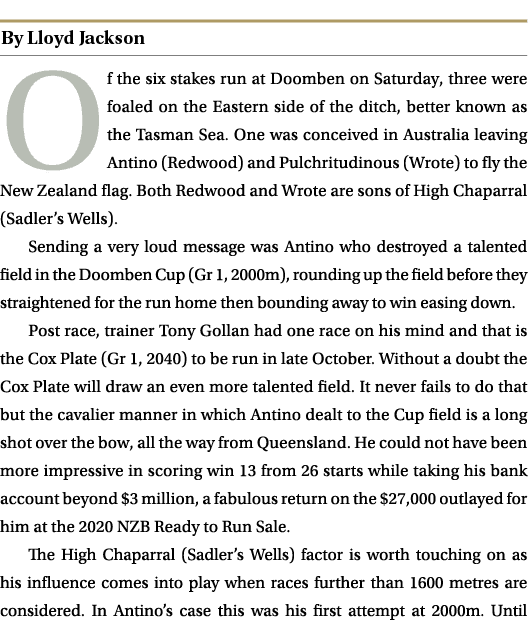 ￼ Of the six stakes run at Doomben on Saturday, three were foaled on the Eastern side of the ditch, better known as t...